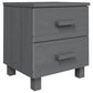 Bedside Nightstand Cabinet, 2 Wide Drawers, Dark Gray Solid Pinewood