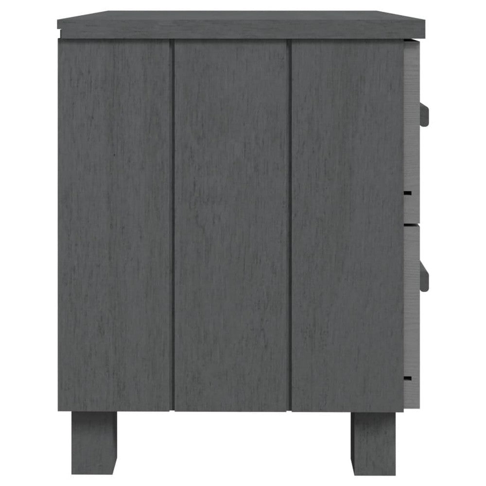 Bedside Nightstand Cabinet 2 Wide Drawers Dark Gray Solid Pinewood BM325739