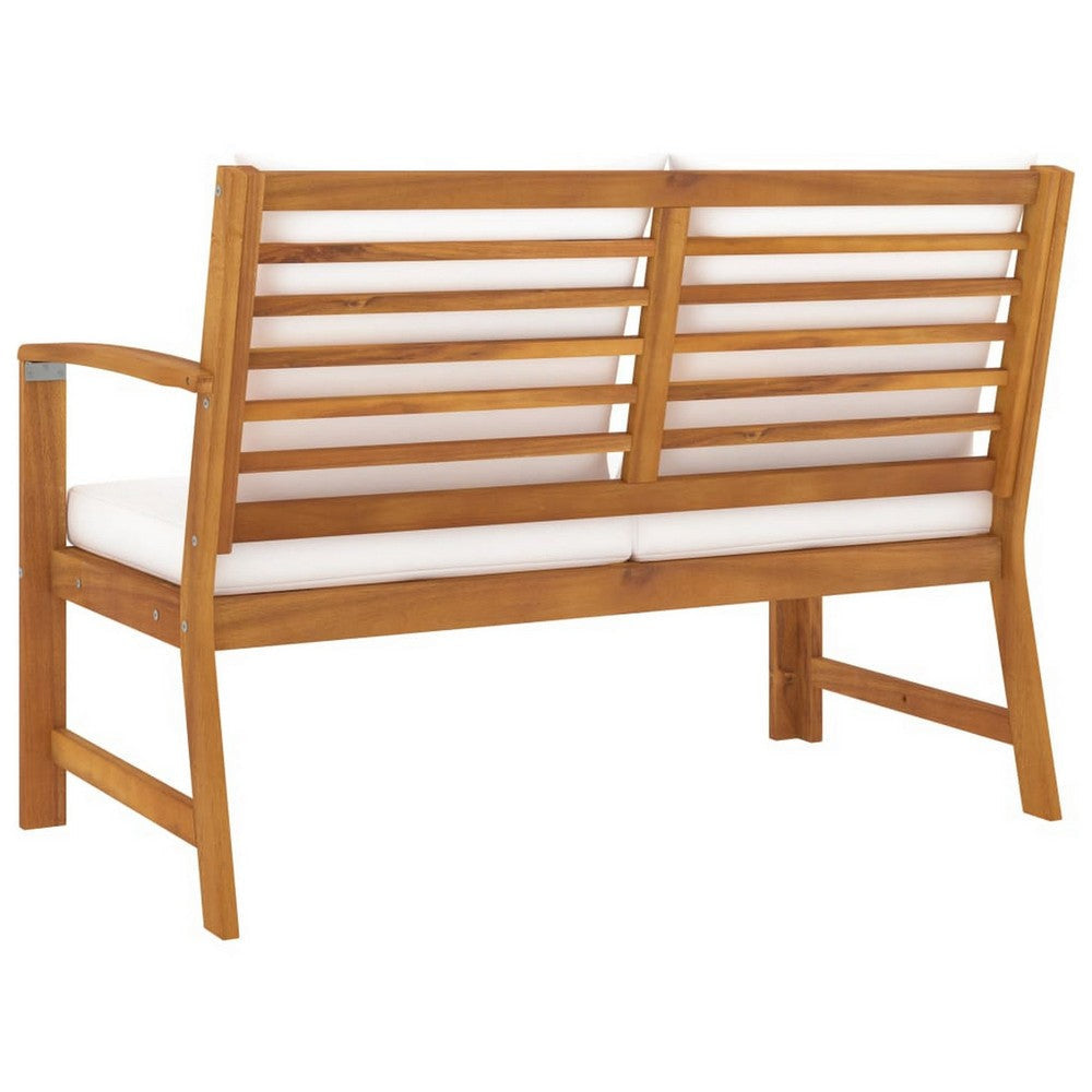 Outdoor Patio Bench 45’’ Solid Brown Acacia Wood Cream Polyester BM325747