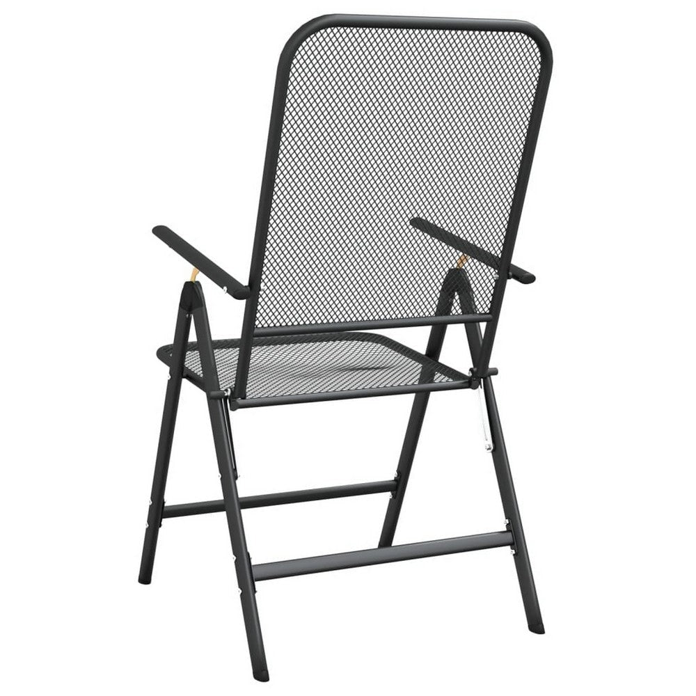 Ian Outdoor Foldable Chair Set of 2 Metal Mesh Design Dark Gray BM325761