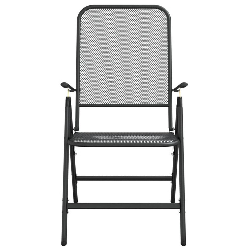 Ian Outdoor Foldable Chair Set of 2, Metal Mesh Design, Dark Gray