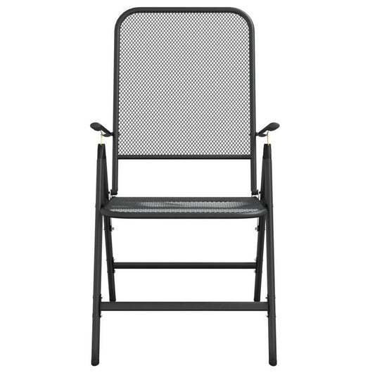 Ian Outdoor Foldable Chair Set of 2, Metal Mesh Design, Dark Gray