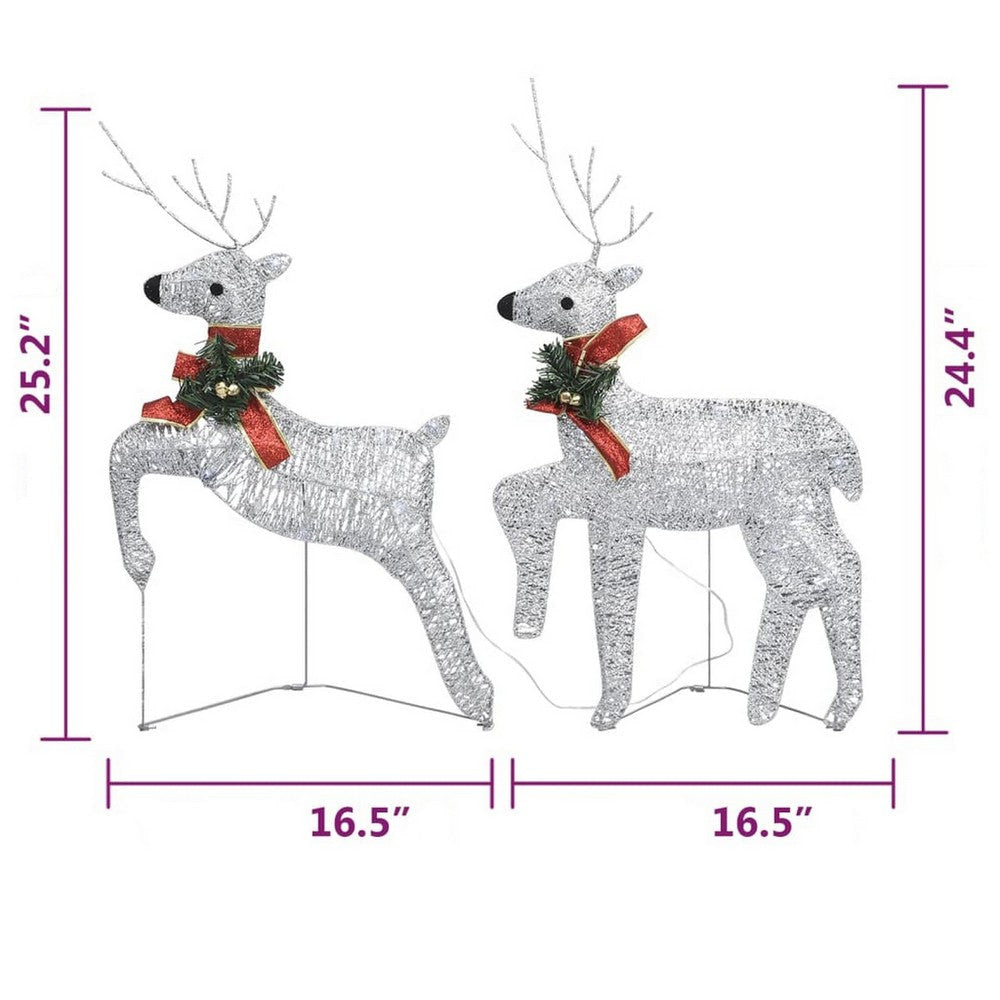 Outdoor 120 LED Light Christmas Decor Reindeer Set of 6 Silver Metal BM325767