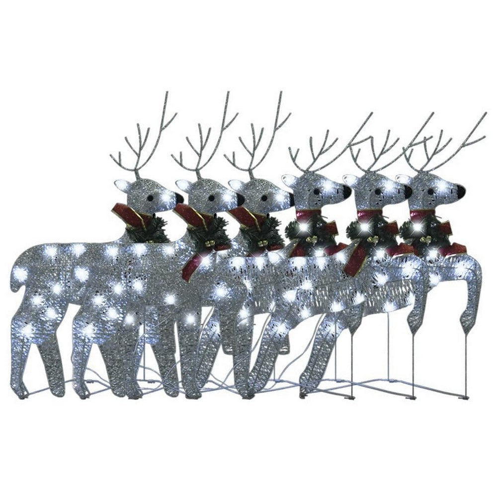 Outdoor 120 LED Light Christmas Decor Reindeer Set of 6, Silver Metal