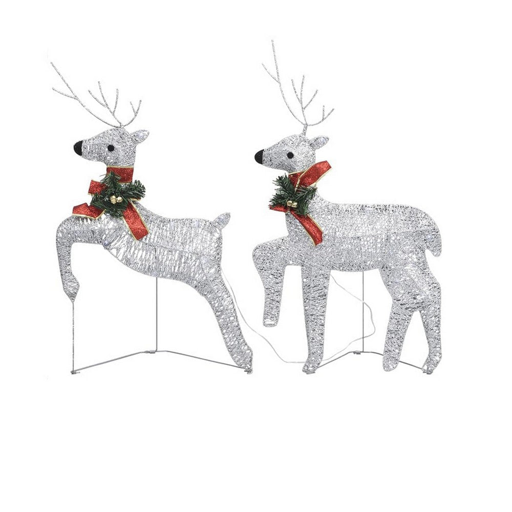 Outdoor 40 LED Light Reindeer Christmas Decoration Set of 2 Silver Metal BM325768