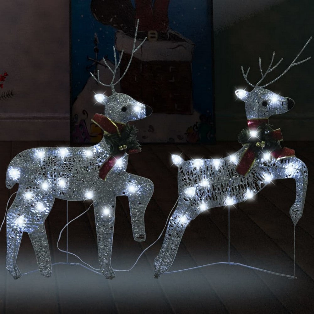 Outdoor 40 LED Light Reindeer Christmas Decoration Set of 2, Silver Metal