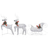 7pc Outdoor 140 LED Lit Christmas Reindeer Decor Set, 1 Sleigh, Silver