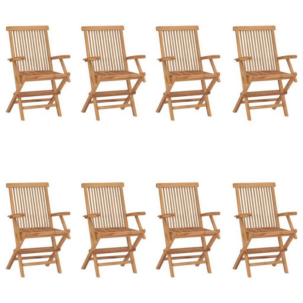 Patio Accent Chair Set of 8, Folding Design, Natural Brown Teak Wood