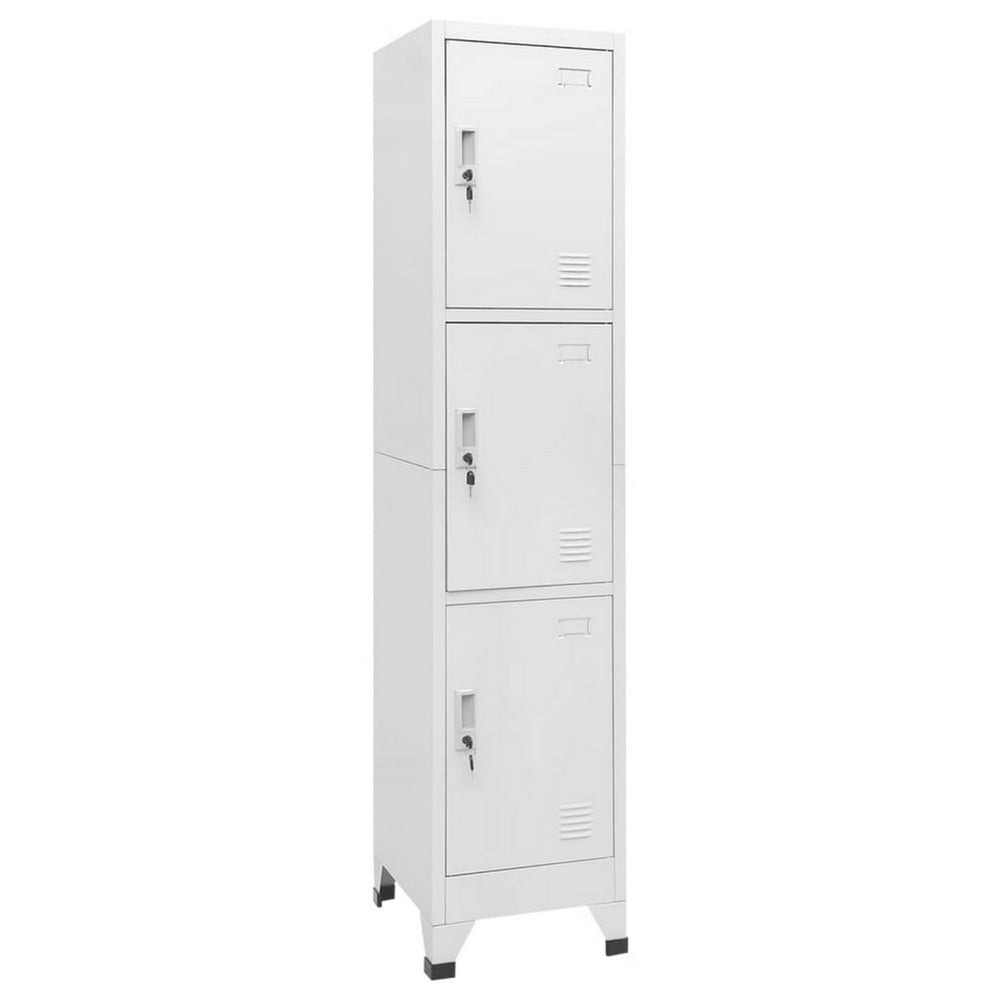 Nova Tall Locker Cabinet, 71", 3 Compartments, White, Steel Metal