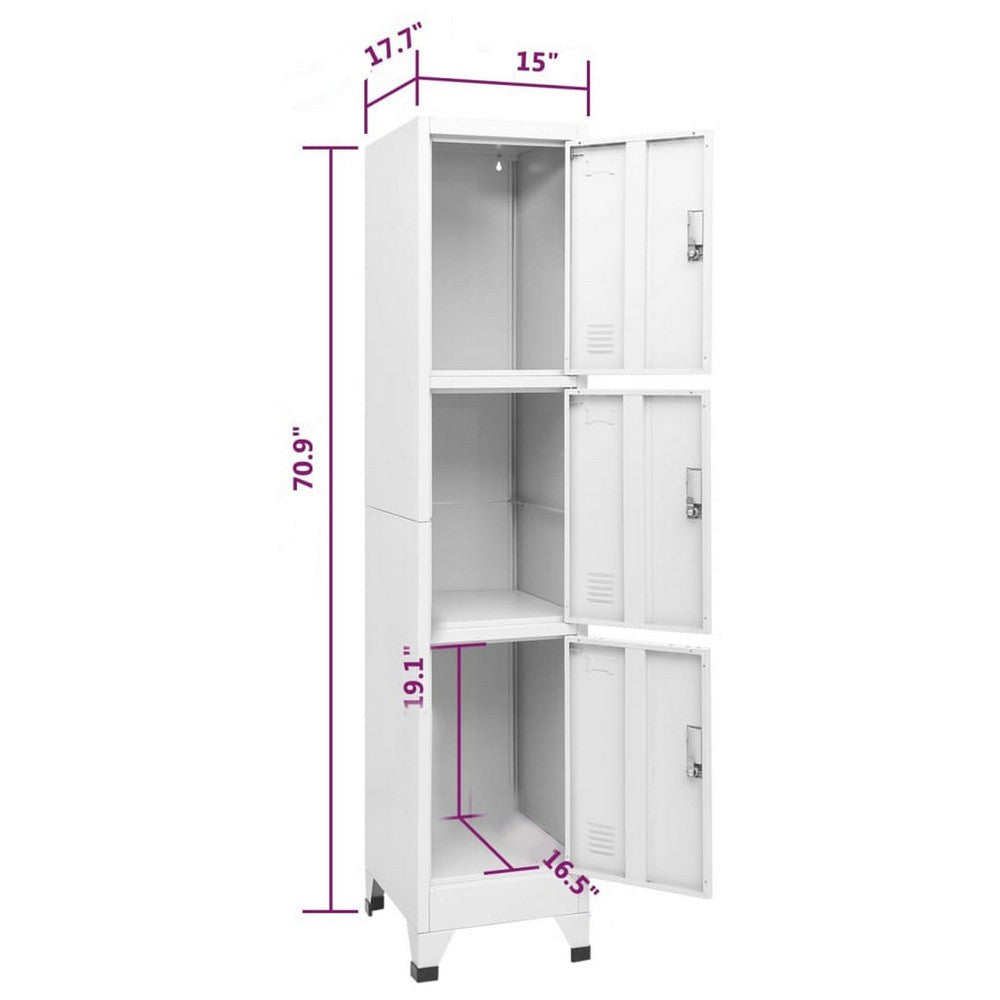 Nova Tall Locker Cabinet 71’’ 3 Compartments White Steel Metal BM325781