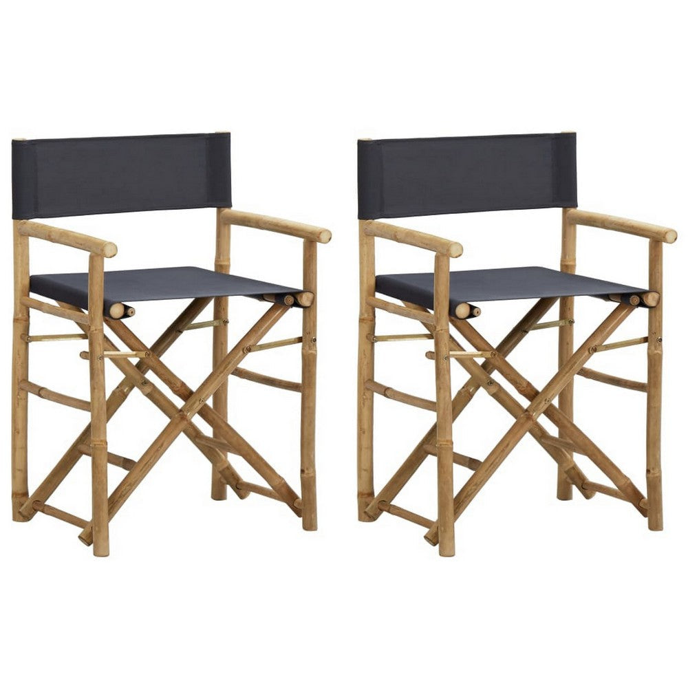 Folding Director's Chairs Set of 2, X Shape Base, Bamboo, Dark Gray