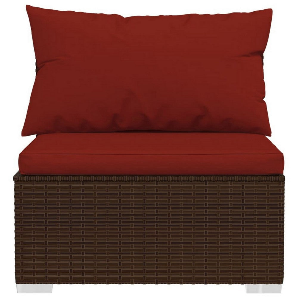 Joez Patio Armless Chair Modular Sofa Seat Square Poly Rattan Red BM325791