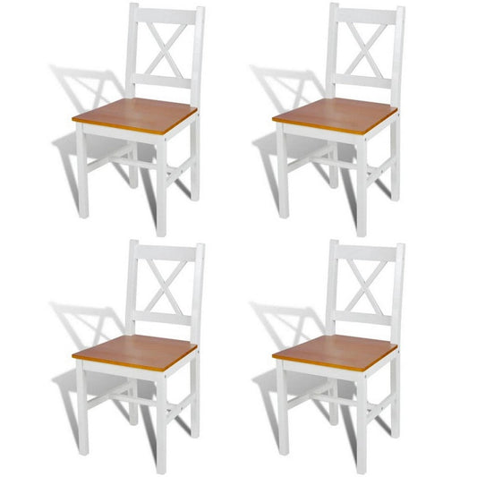 Outdoor Dining Side Chair Set of 4, Square Brown Pine Wood Seat, White