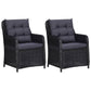 Outdoor Accent Chair Set of 2, Tufted Fabric Design, Black Poly Rattan