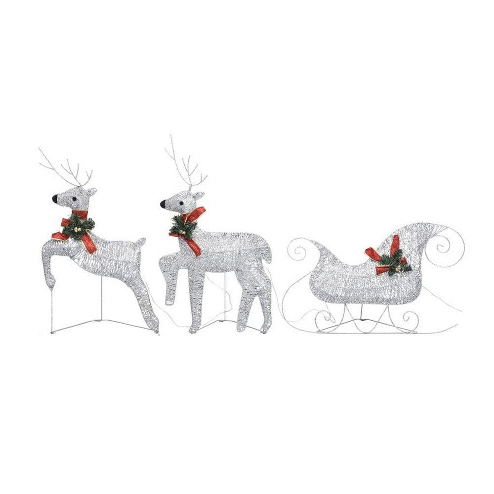 Outdoor Christmas Reindeer and Sleigh Decoration 60 Silver LED Lights BM325803