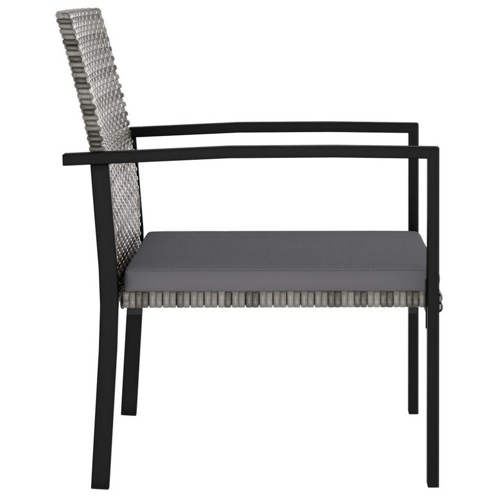 Outdoor Dining Side Chair Set of 2 Gray Poly Rattan Black Steel BM325806