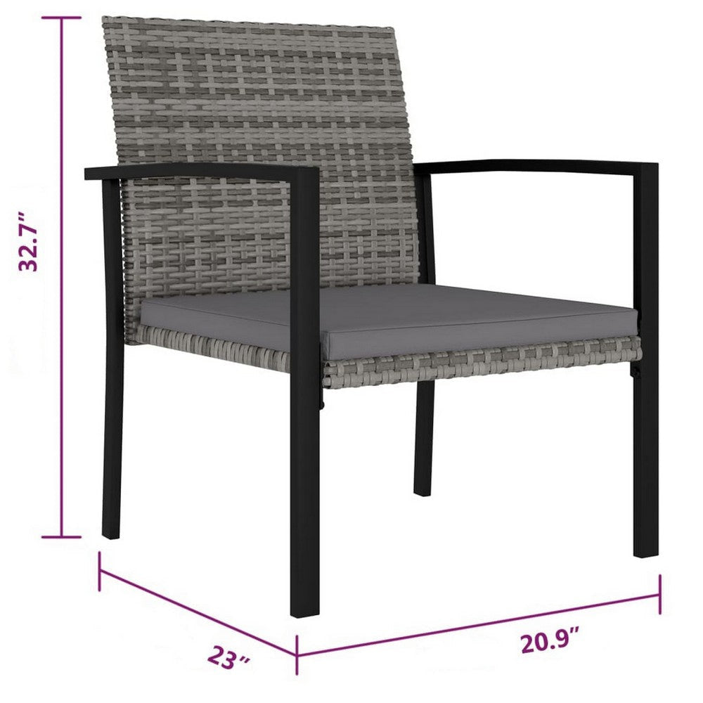 Outdoor Dining Side Chair Set of 2 Gray Poly Rattan Black Steel BM325806