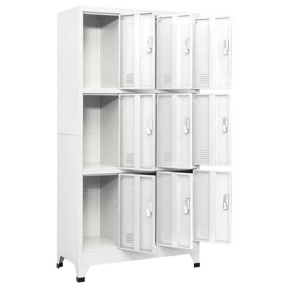 Rim Locker Cabinet 9 Storage Compartments Gray Steel Metal 71’’ BM325815