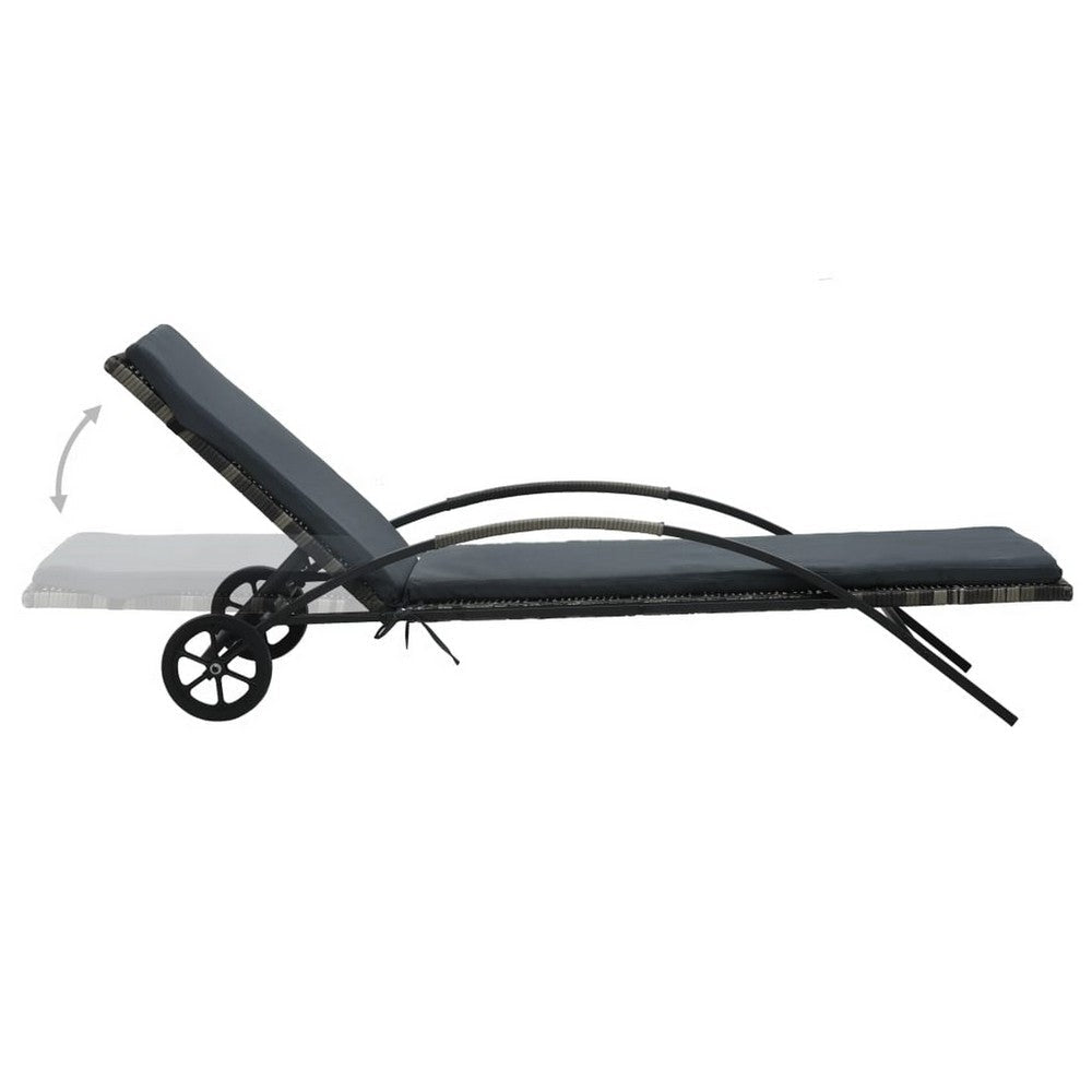 Sun Chaise Lounger with Cushion 79’’ Wheels Dark Gray Poly Rattan BM325818