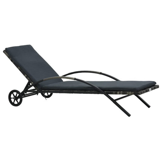 Sun Chaise Lounger with Cushion, 79", Wheels, Dark Gray Poly Rattan