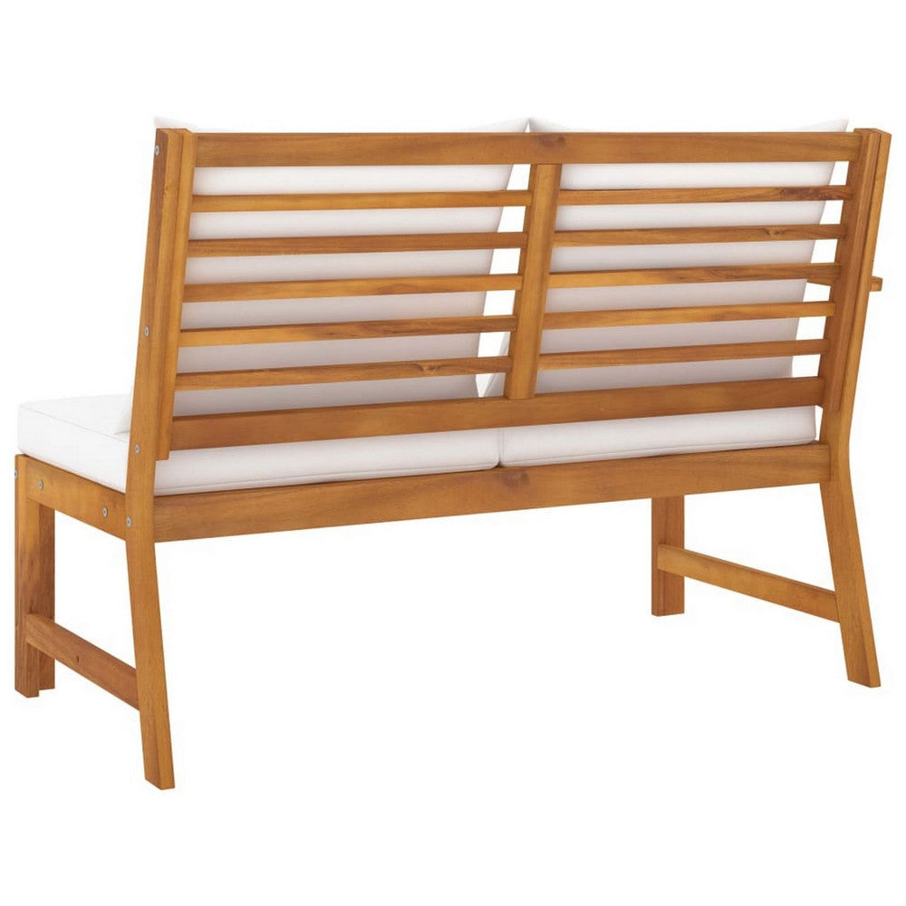 Patio Bench w White Cushions Slatted Brown Solid Acacia Wood 45’’ BM325826