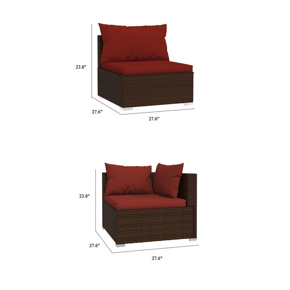 Faye 3pc Outdoor Modular Sectional Sofa Set 3 Cushions Red Brown BM326236