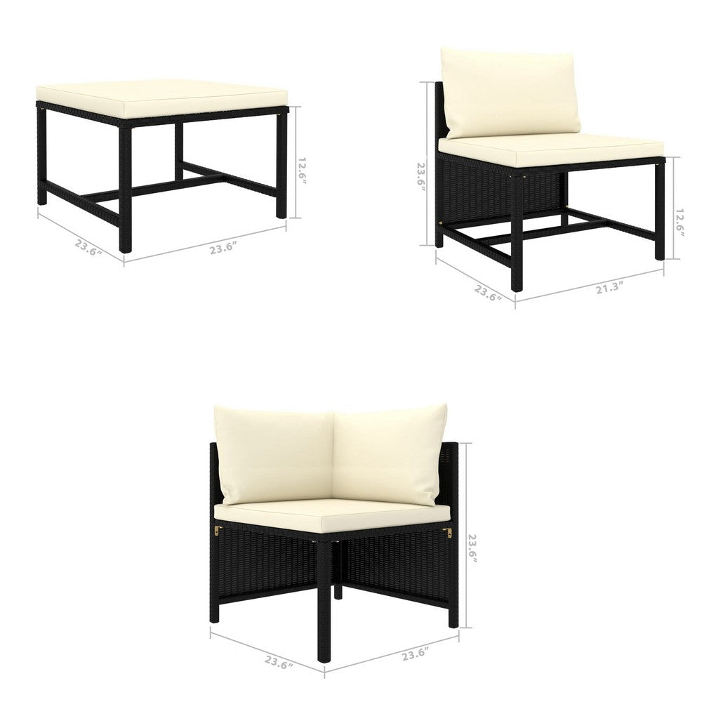 Reno 9pc Outdoor Modular Corner Sofa Set Ivory Cushions Black Rattan BM326239