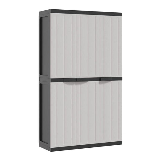 Kion Outdoor Storage Cabinet w 3 Doors, Shelves, 38" Gray, Black 