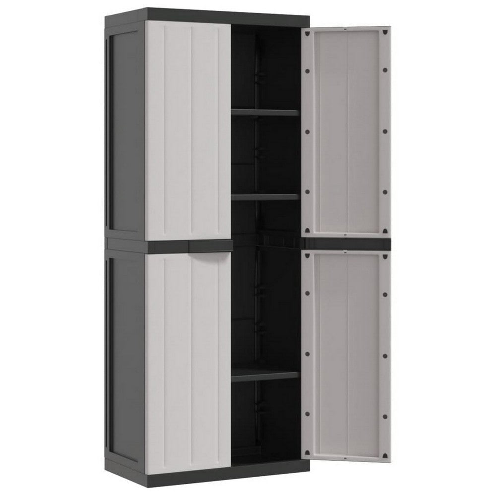 Kion Outdoor Storage Cabinet w 2 Doors, Shelves, 26" Gray Black 