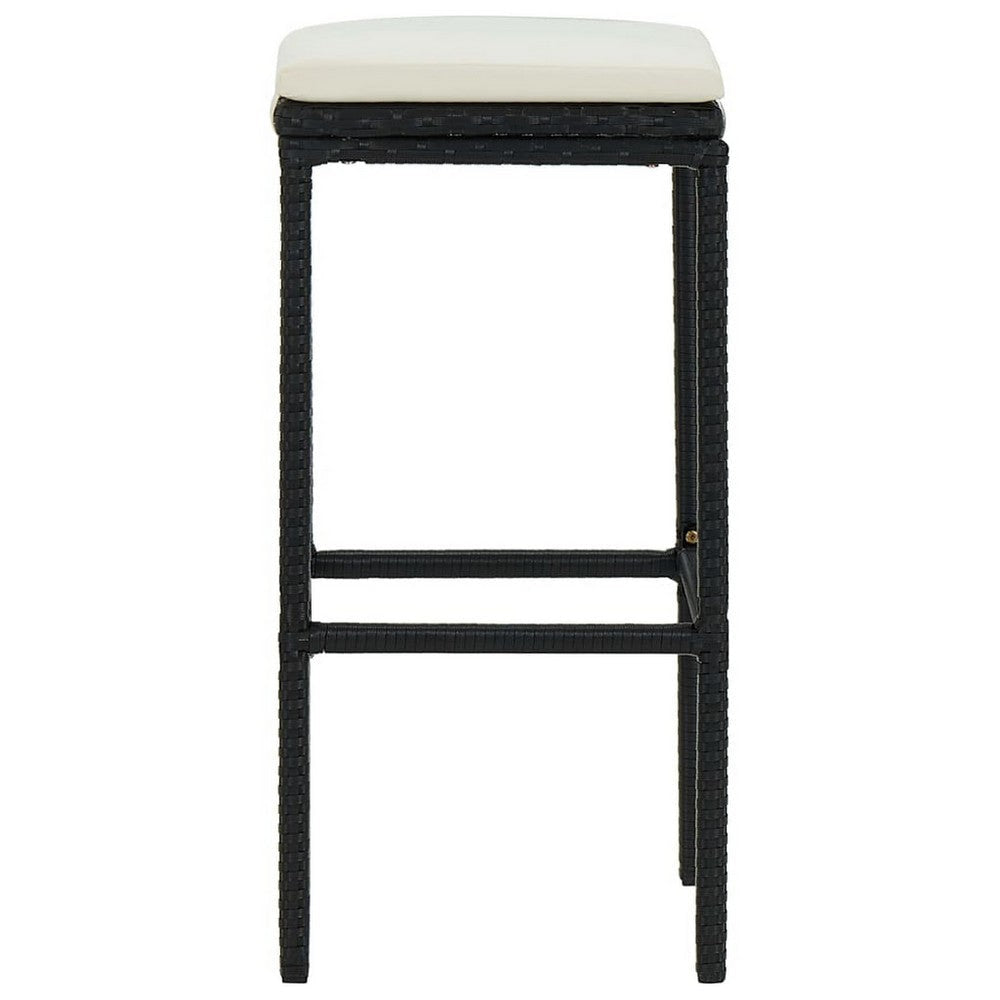 Outdoor Barstool Set of 4 Cream White Cushion Black Poly Rattan BM326253