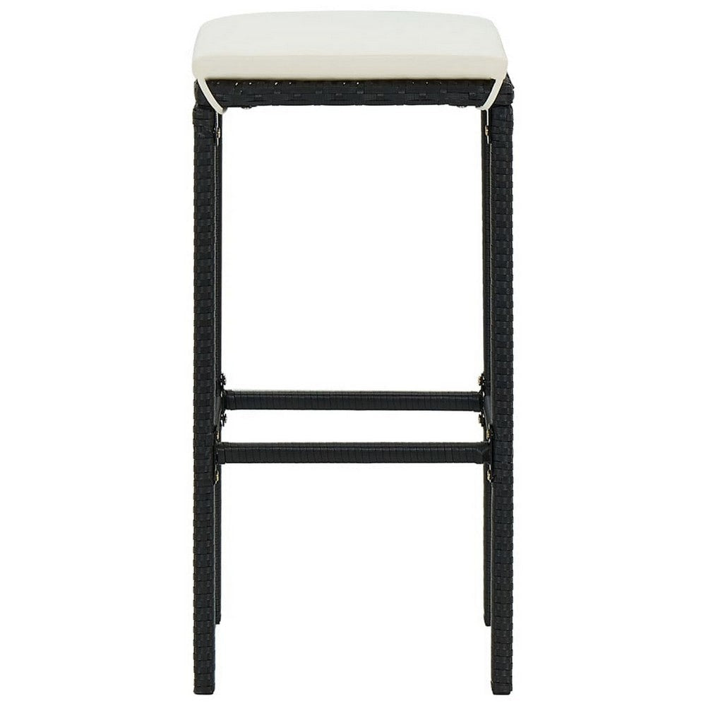 Outdoor Barstool Set of 4 Cream White Cushion Black Poly Rattan BM326253