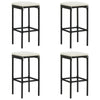 Outdoor Barstool Set of 4, Cream White Cushion, Black Poly Rattan