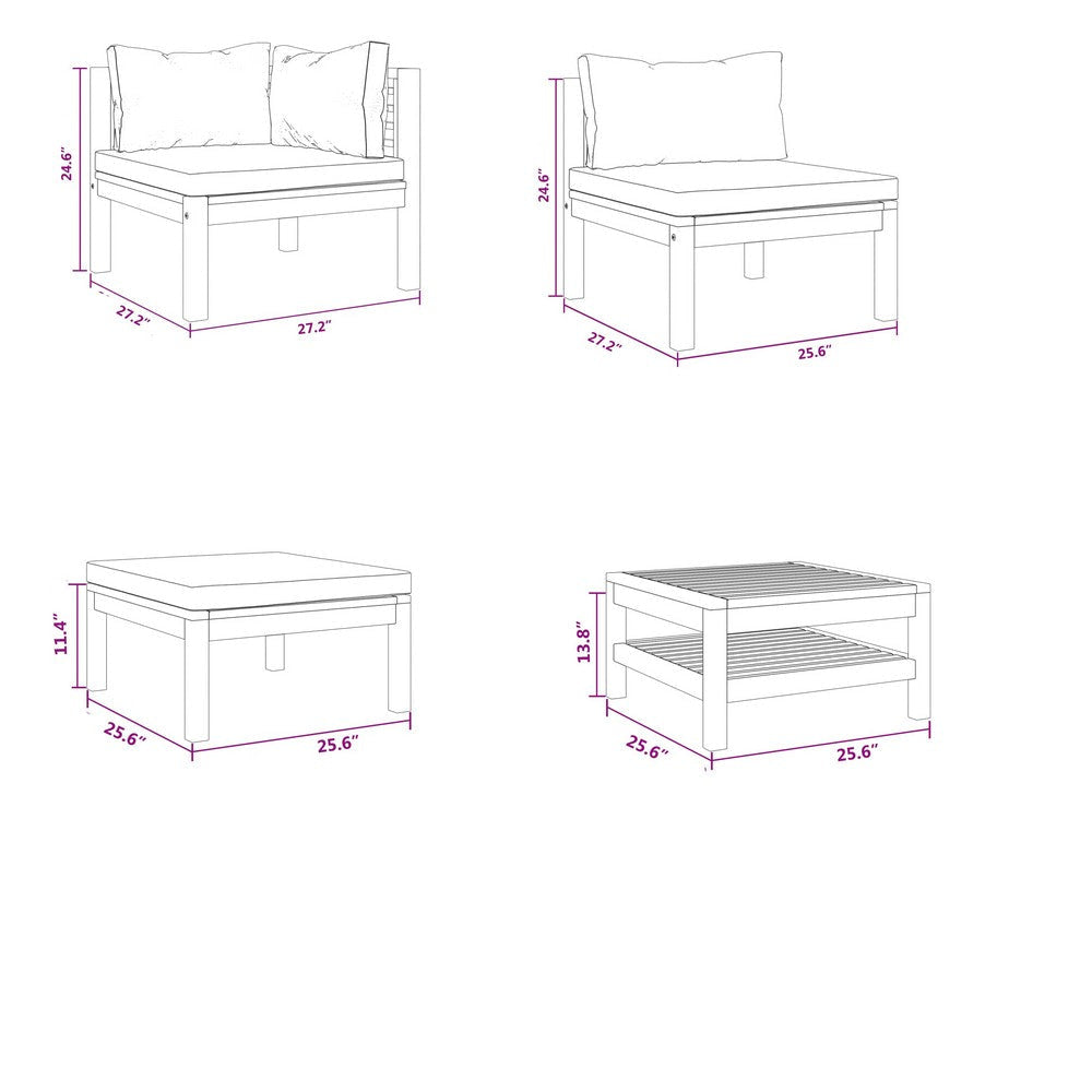 Luna 5pc Modular Outdoor L Sofa and Acacia Wood Coffee Table Cream BM326259