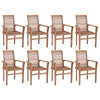 Outdoor Set of 8 Stacking Dining Chair, Slatted Brown Teak Wood