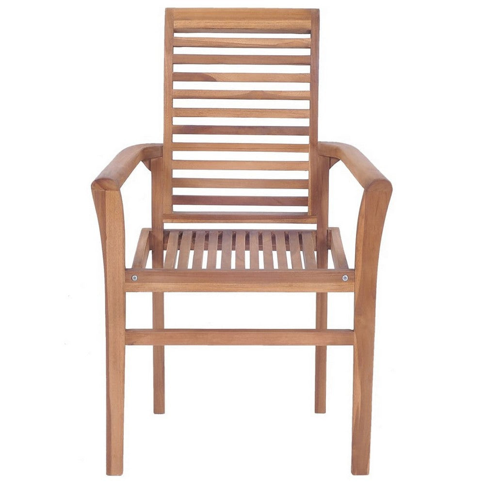 Outdoor Set of 8 Stacking Dining Chair Slatted Brown Teak Wood BM326260