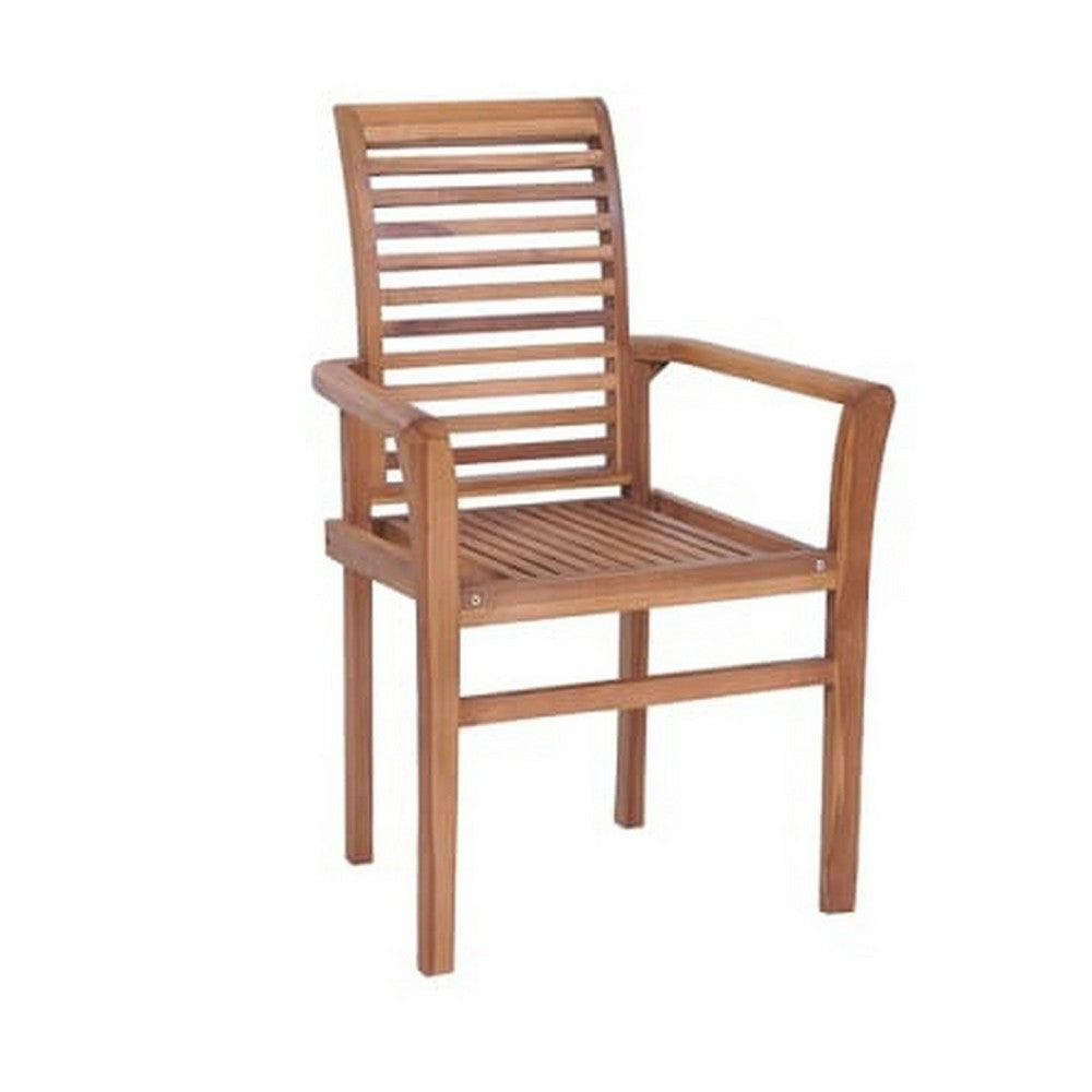 Outdoor Set of 8 Stacking Dining Chair Slatted Brown Teak Wood BM326260