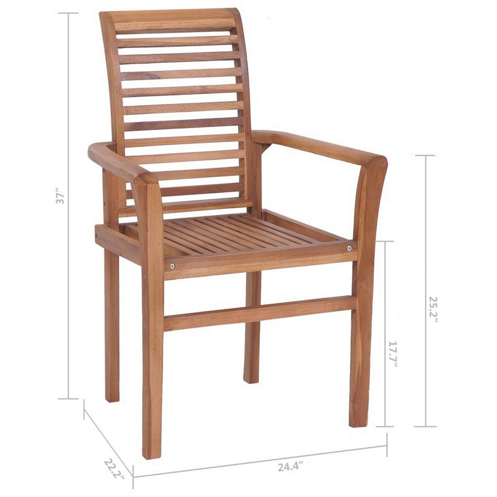 Outdoor Set of 8 Stacking Dining Chair Slatted Brown Teak Wood BM326260