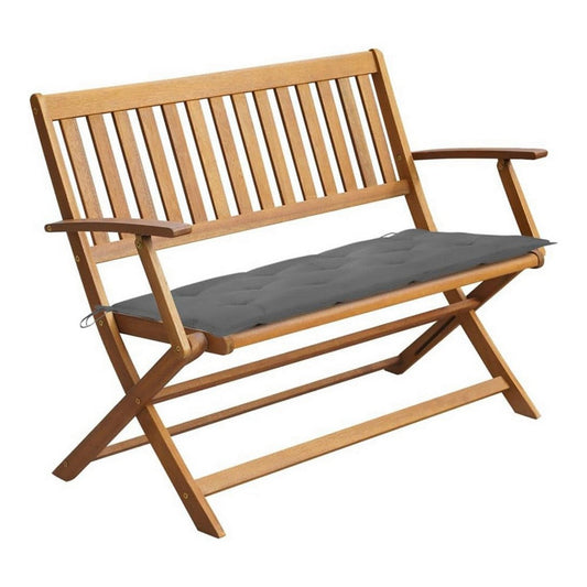 Jenny Outdoor Bench, Gray Cushioned Seat, X Legs, 47" Acacia Wood