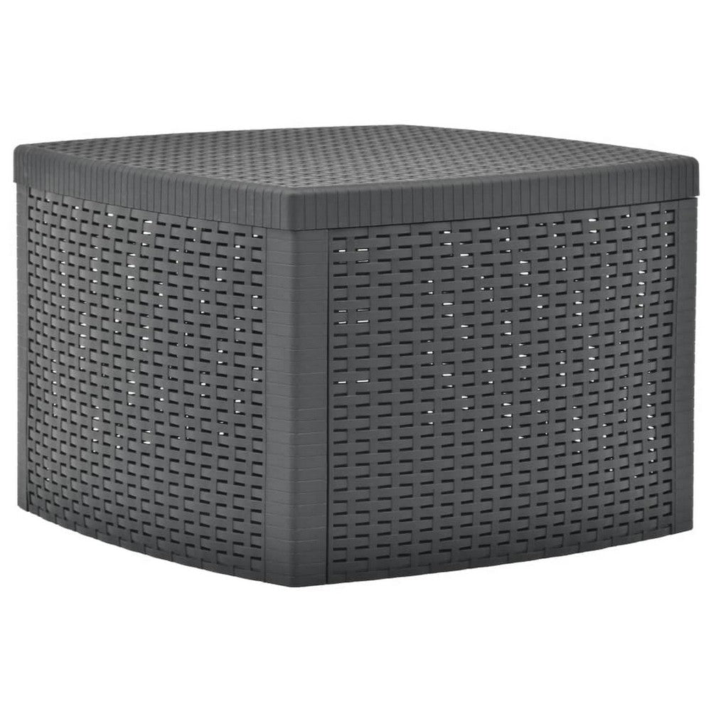 Outdoor Side End Table, 21" Square Rattan Design, Anthracite Gray