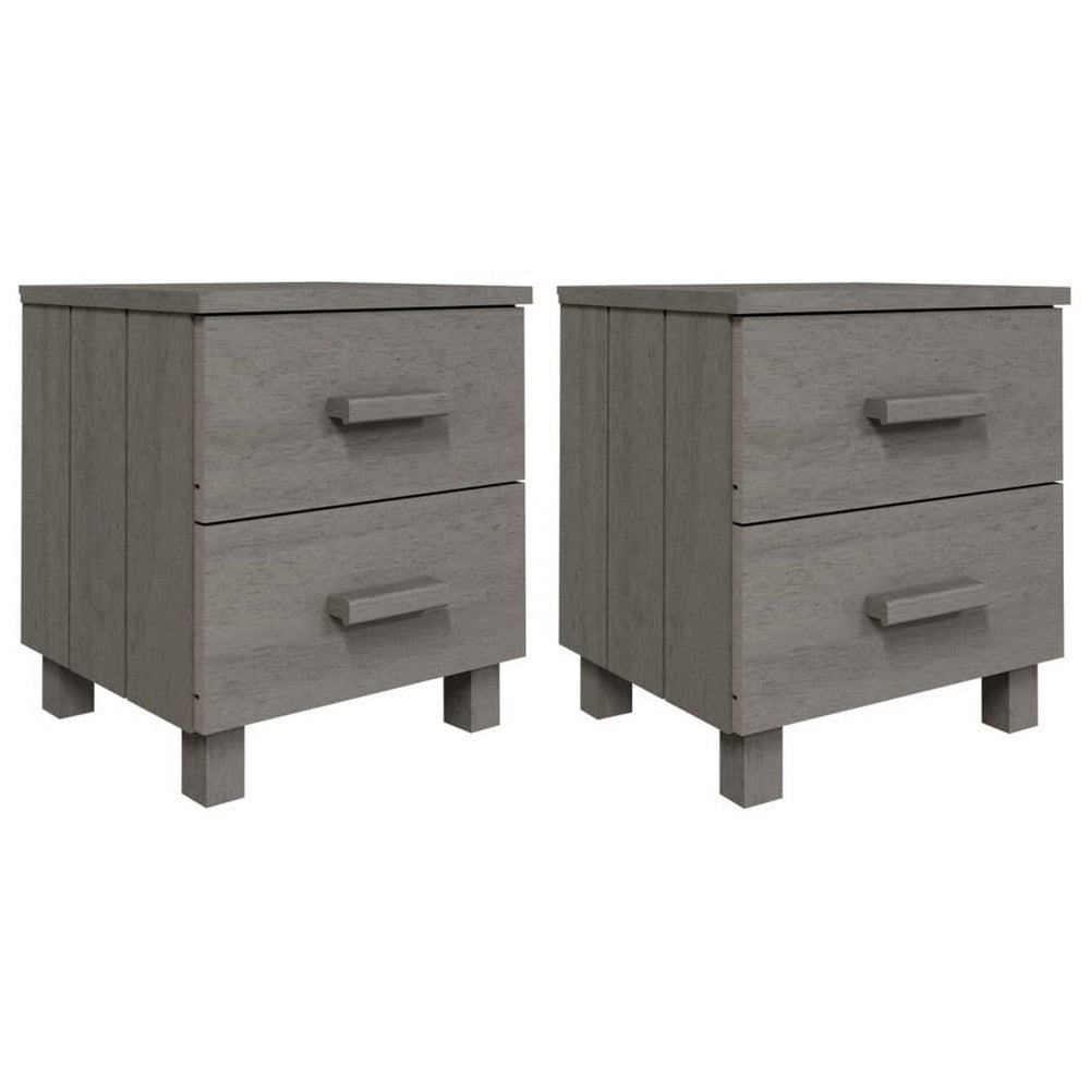 Bedsides Nightstand Set of 2, Square Modern Gray Solid Pine Wood Frame