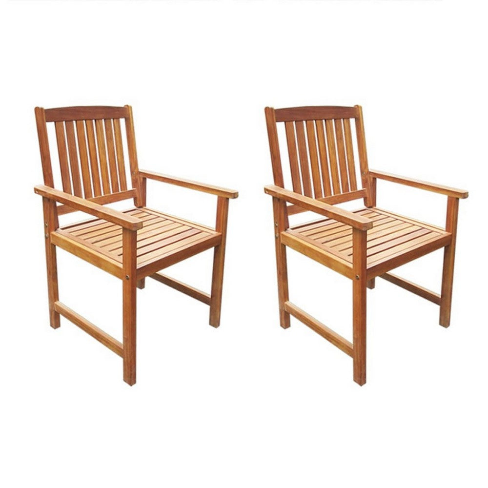 Dusk Outdoor Accent Set of 2, Slatted Natural Brown Acacia Wood