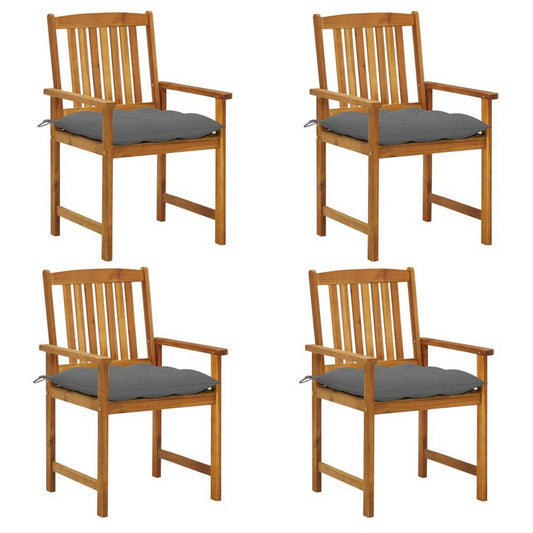 Blaire Outdoor Chairs Set of 4, Gray Seat, Brown Solid Acacia Wood