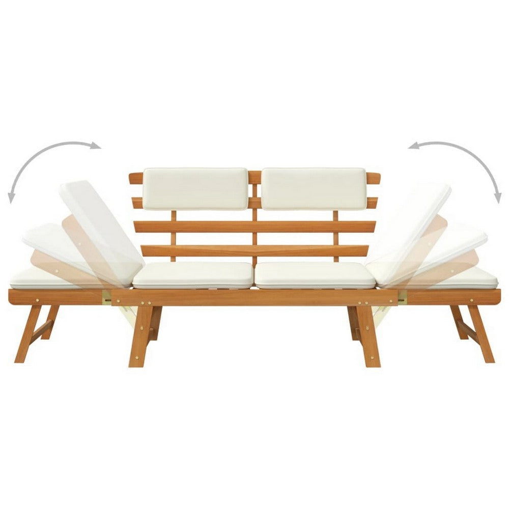 Outdoor Bench Folding 2 in 1 Style White Cushions Brown Acacia Wood BM326288