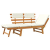 Outdoor Bench, Folding 2 in 1 Style, White Cushions, Brown Acacia Wood