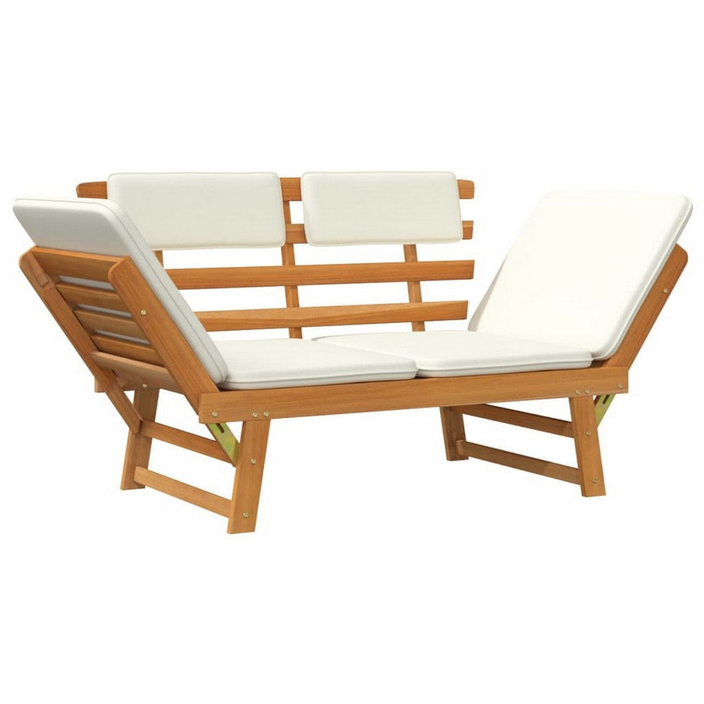 Outdoor Bench Folding 2 in 1 Style White Cushions Brown Acacia Wood BM326288