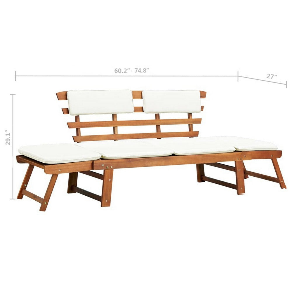 Outdoor Bench Folding 2 in 1 Style White Cushions Brown Acacia Wood BM326288