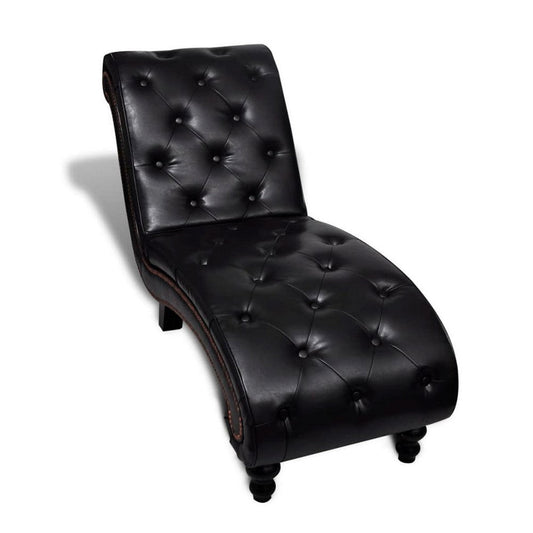 Accent Chaise Lounger, Curved, Deep Button Tufted Black Faux Leather