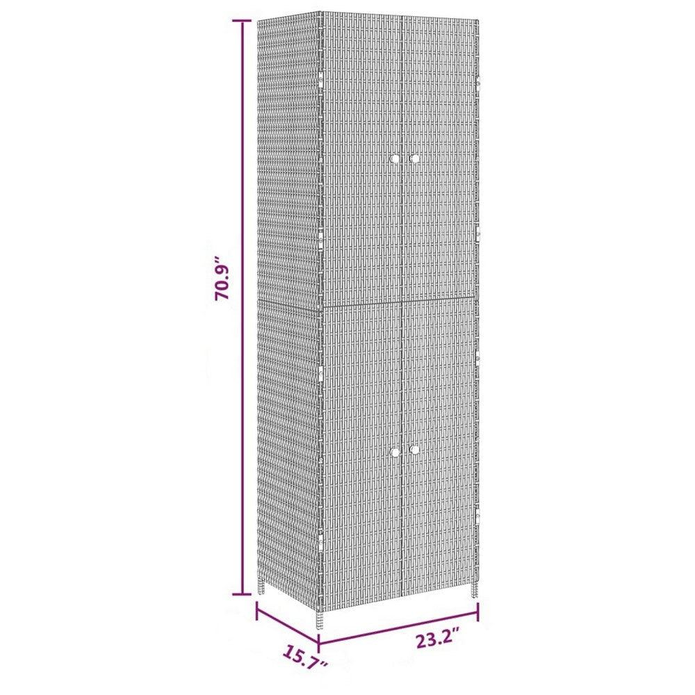 Outdoor Garden 71’’ Tall Storage Cabinet 2 Doors Gray Rattan Wood BM326298