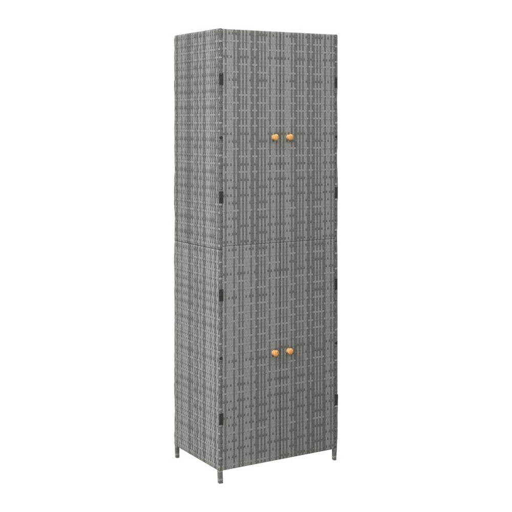 Outdoor Garden 71" Tall Storage Cabinet, 2 Doors, Gray Rattan, Wood