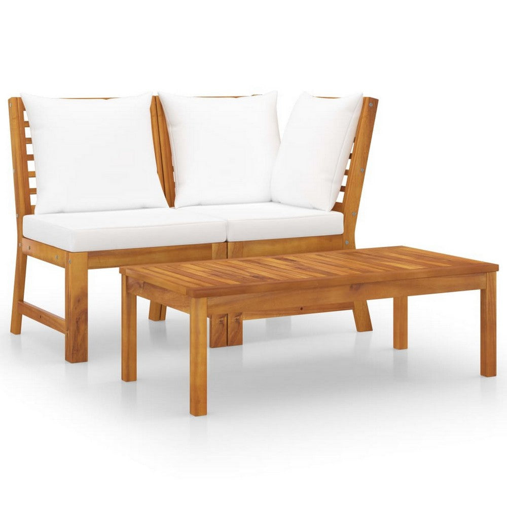 Roma 3pc Modular Outdoor Sofa and Table Set, Solid Acacia Wood, White